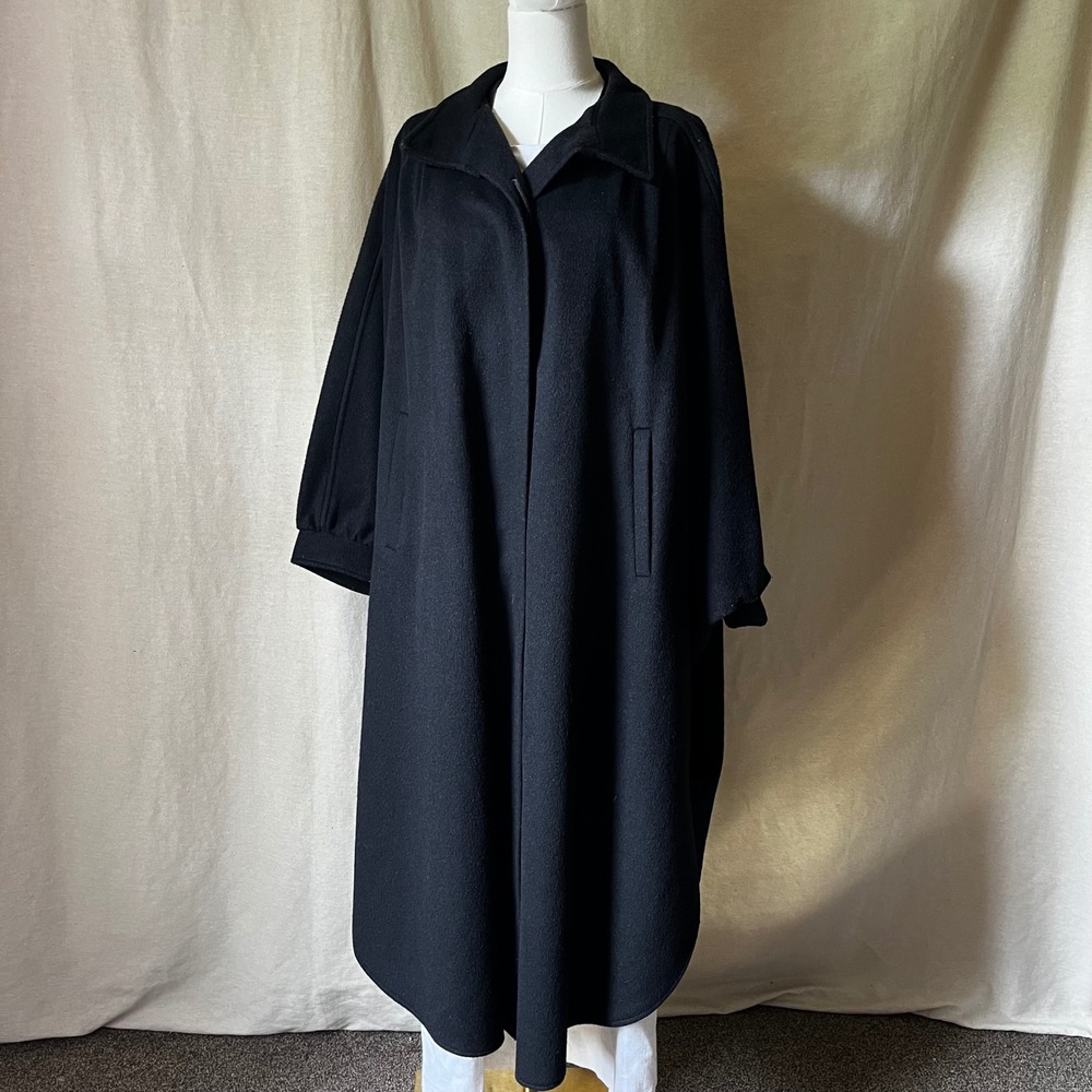 Echter Loden Austrian Wool Cape Coat Black Oversized Swing Coat 46 - Picture 2 of 8